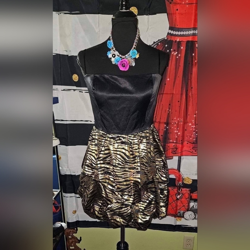 Eric Damon Black and Gold Strapless Dress